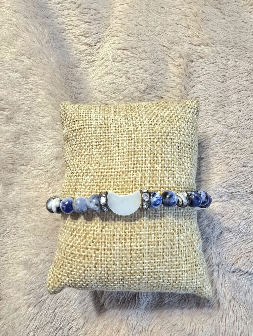 Blue Sodalite Beaded Bracelet with White Crescent Accent
